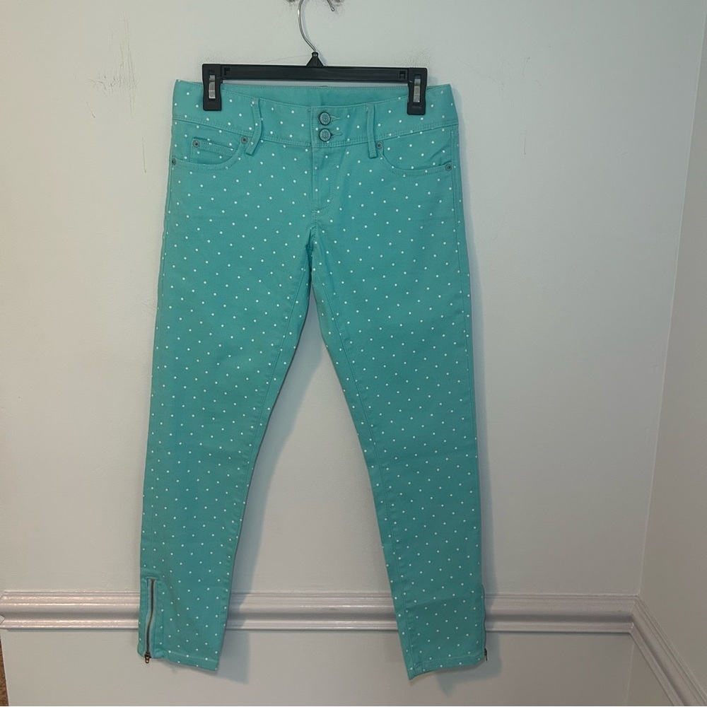 Lilly Pulitzer Shorely Blue Dot Dot Dot Worth Mini Zip Skinny Jeans Size 0